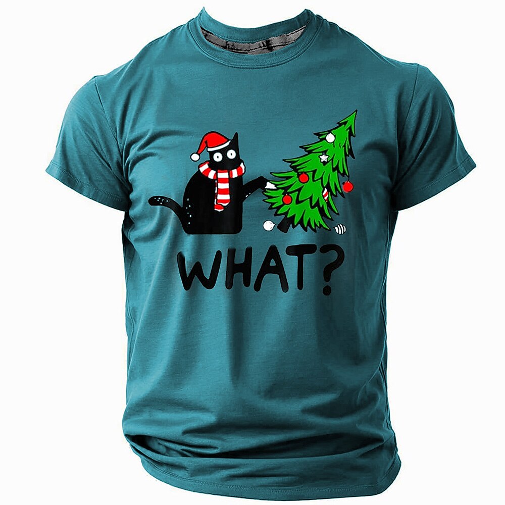 Funny Christmas Cat Tree Holiday Graphic Short Sleeve Tee