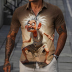 Funny Cartoon Old Man Retro Casual Short Sleeve Shirt
