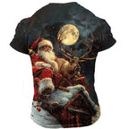Santa Claus Reindeer Christmas Street Graphic Short Sleeve Tee