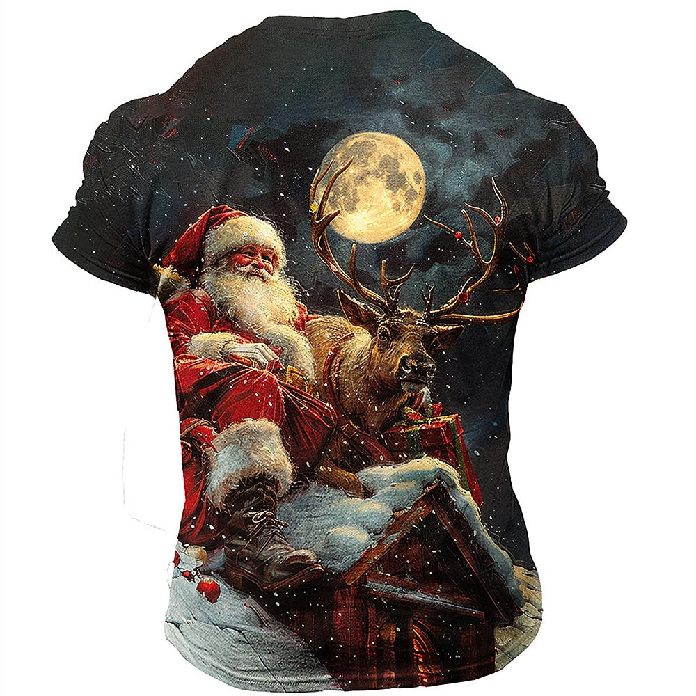 Santa Claus Reindeer Christmas Street Graphic Short Sleeve Tee