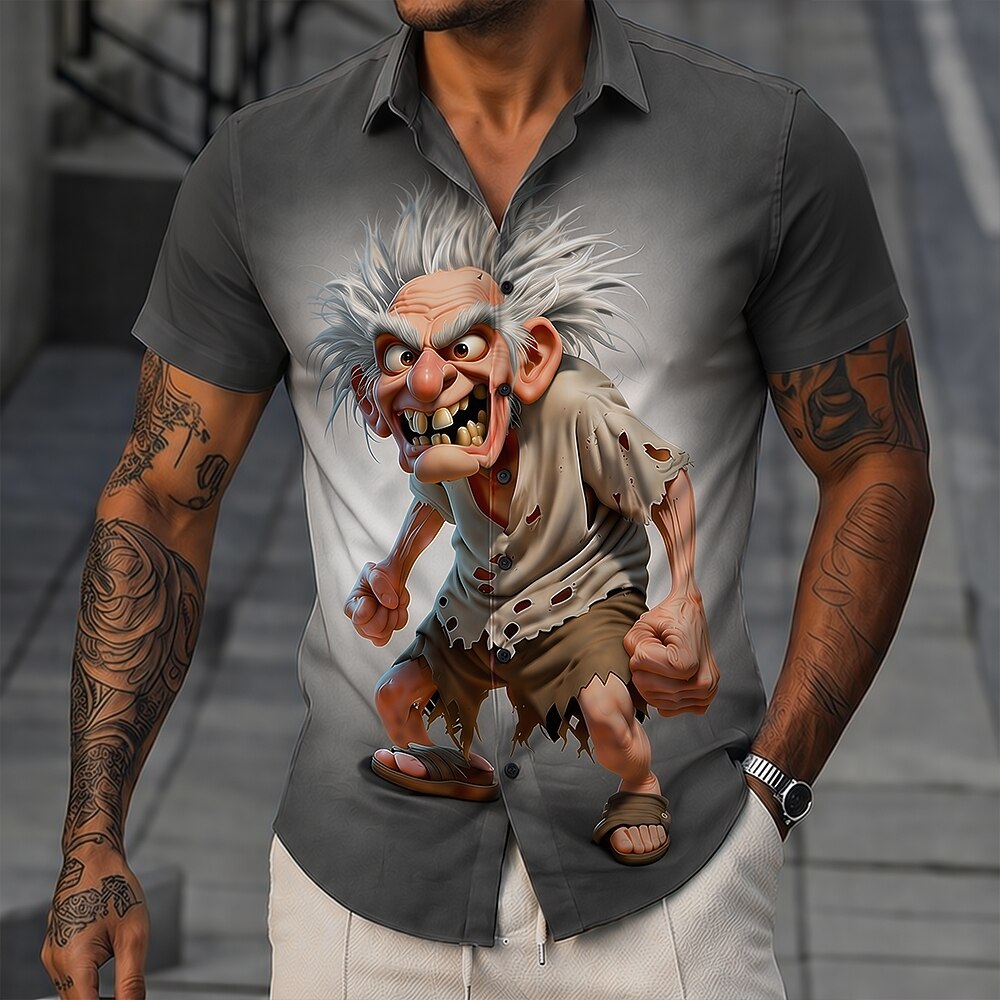 Funny Cartoon Old Man Retro Casual Short Sleeve Shirt