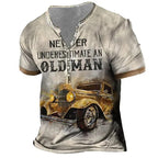 Old Man Vintage Classic Car Graphic Henley Shirt
