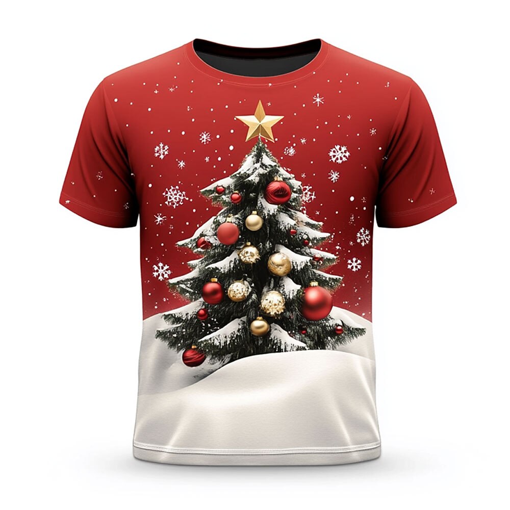 Festive Christmas Tree Holiday Street Graphic Short Sleeve Tee