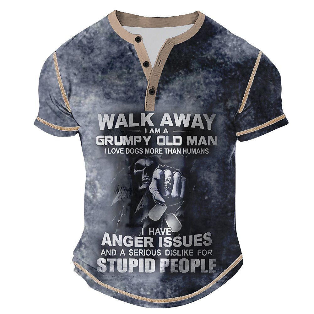 Classic Old Man Text Humor Short Sleeve Henley Shirt