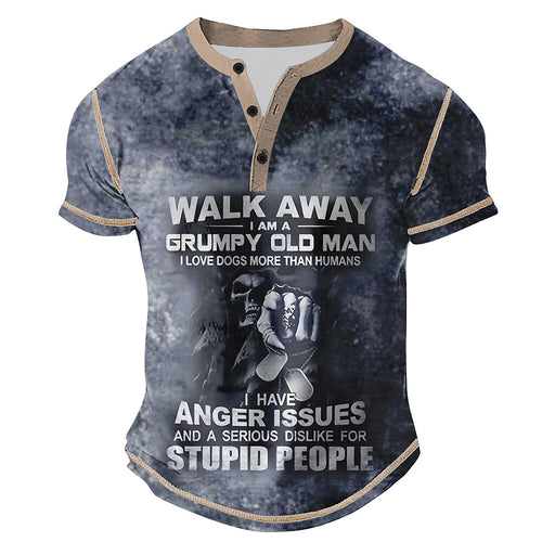 Classic Old Man Text Humor Short Sleeve Henley Shirt