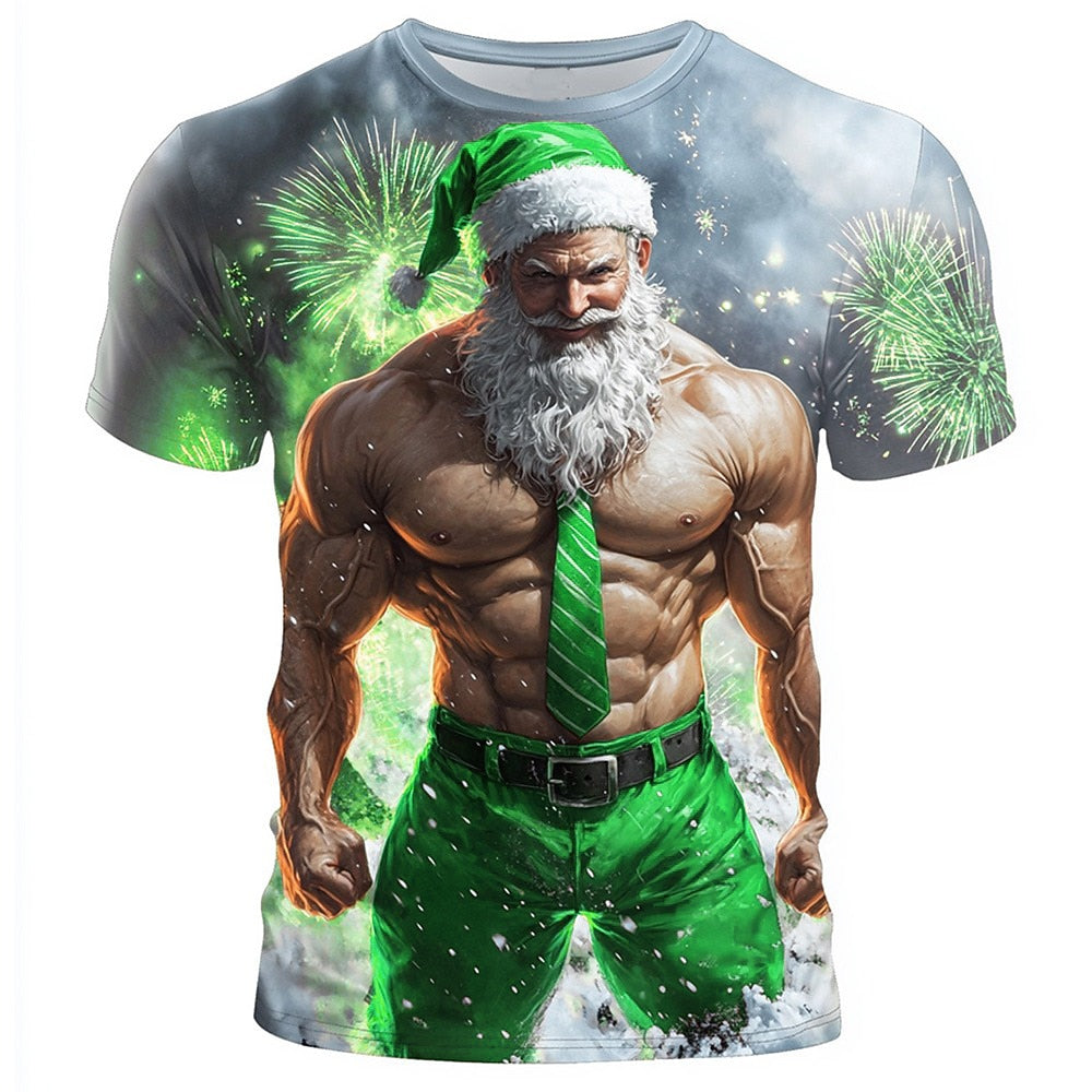 Muscle Santa Claus Christmas Casual Sports Outdoor Graphic Tee
