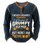 Classic Letter Graphic Casual Long Sleeve Old Man Henley