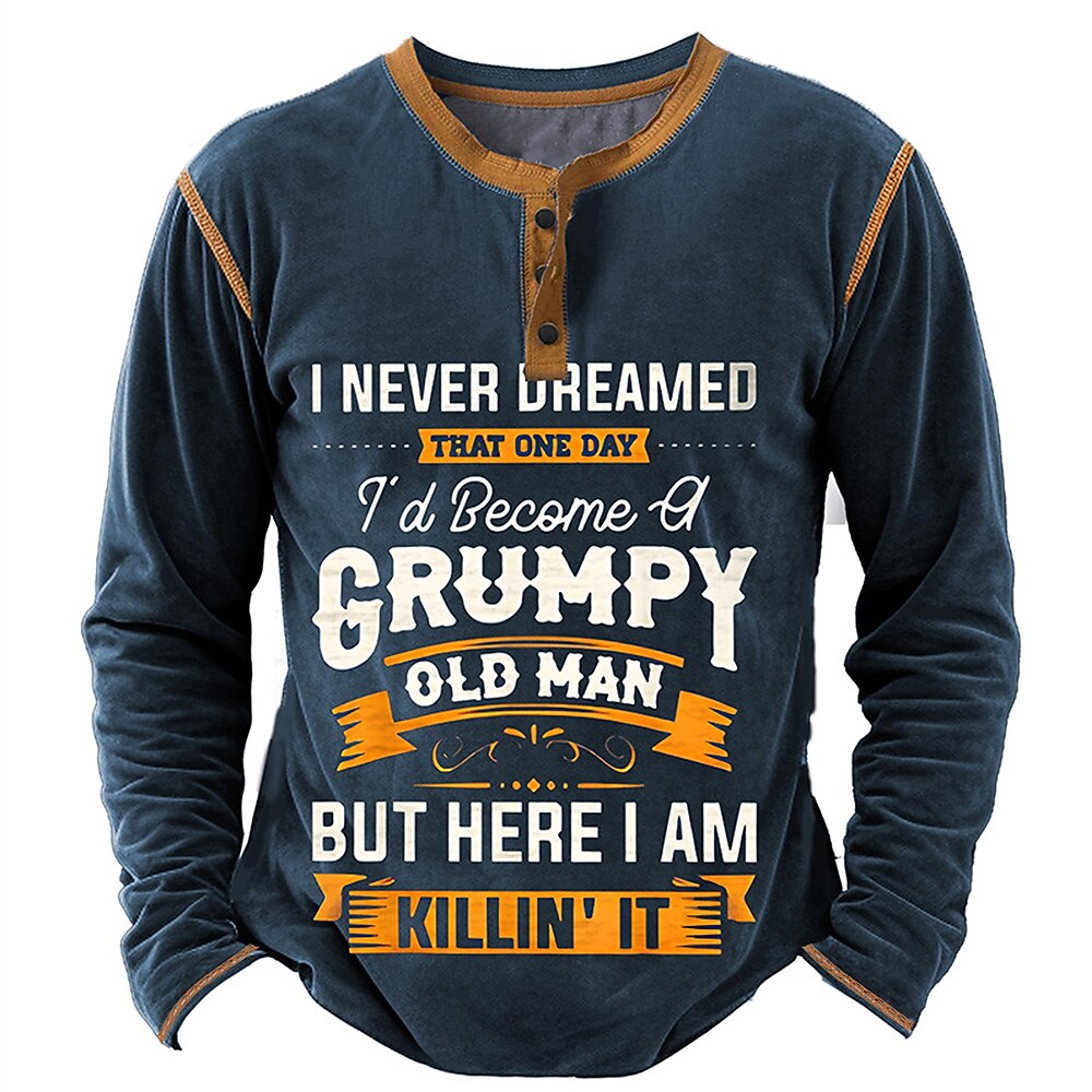 Classic Letter Graphic Casual Long Sleeve Old Man Henley