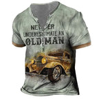 Old Man Vintage Classic Car Graphic Henley Shirt