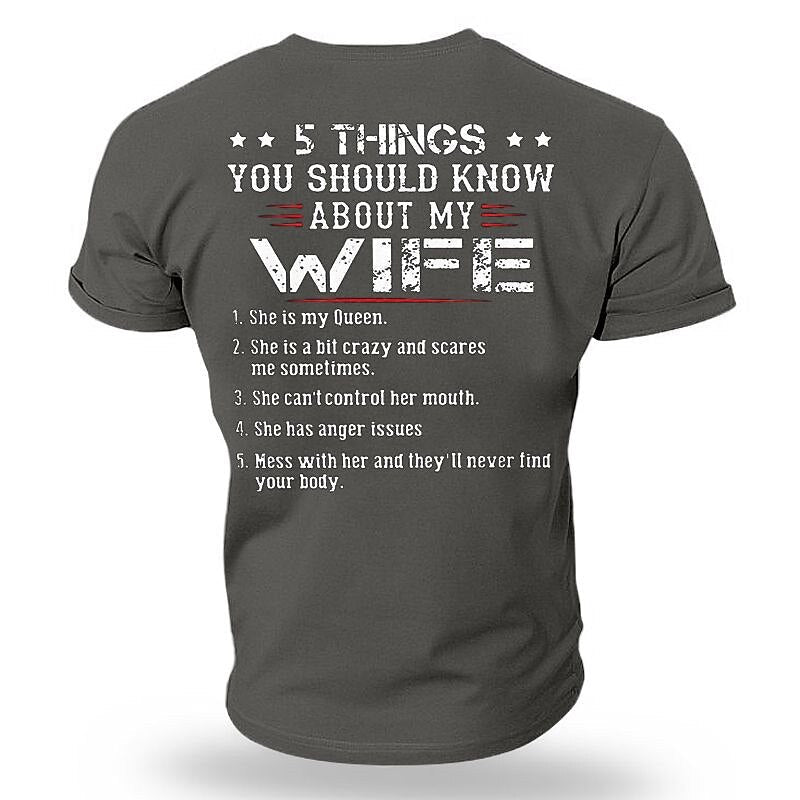 Five Things About My Wife Funny Husband Graphic Tee