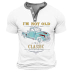 Classic Car Retro Vintage Graphic Short Sleeve Henley Shirt
