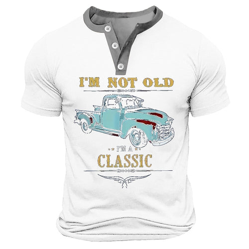 Classic Car Retro Vintage Graphic Short Sleeve Henley Shirt