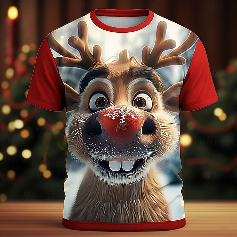 Santa Claus Elk Christmas Holiday Graphic Short Sleeve Tee