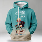 Vintage Old Man Street Bicycle Riding Graphic Long Sleeve Hoodie