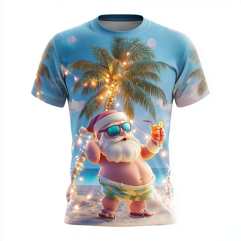 Santa Claus Christmas Beach Party Vacation Graphic Casual Tee