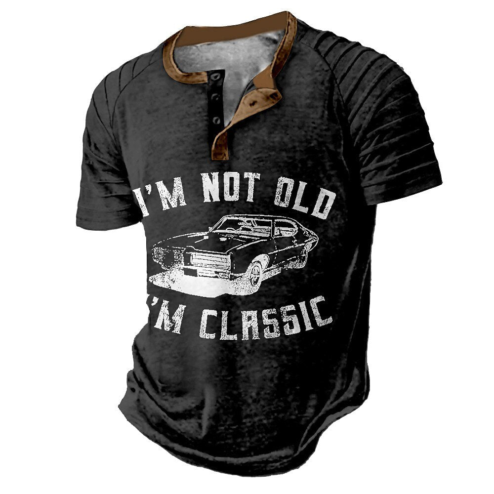 Not Old Classic Car Funny Vintage Graphic Henley Tee
