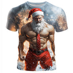 Muscle Santa Claus Christmas Casual Sports Outdoor Graphic Tee