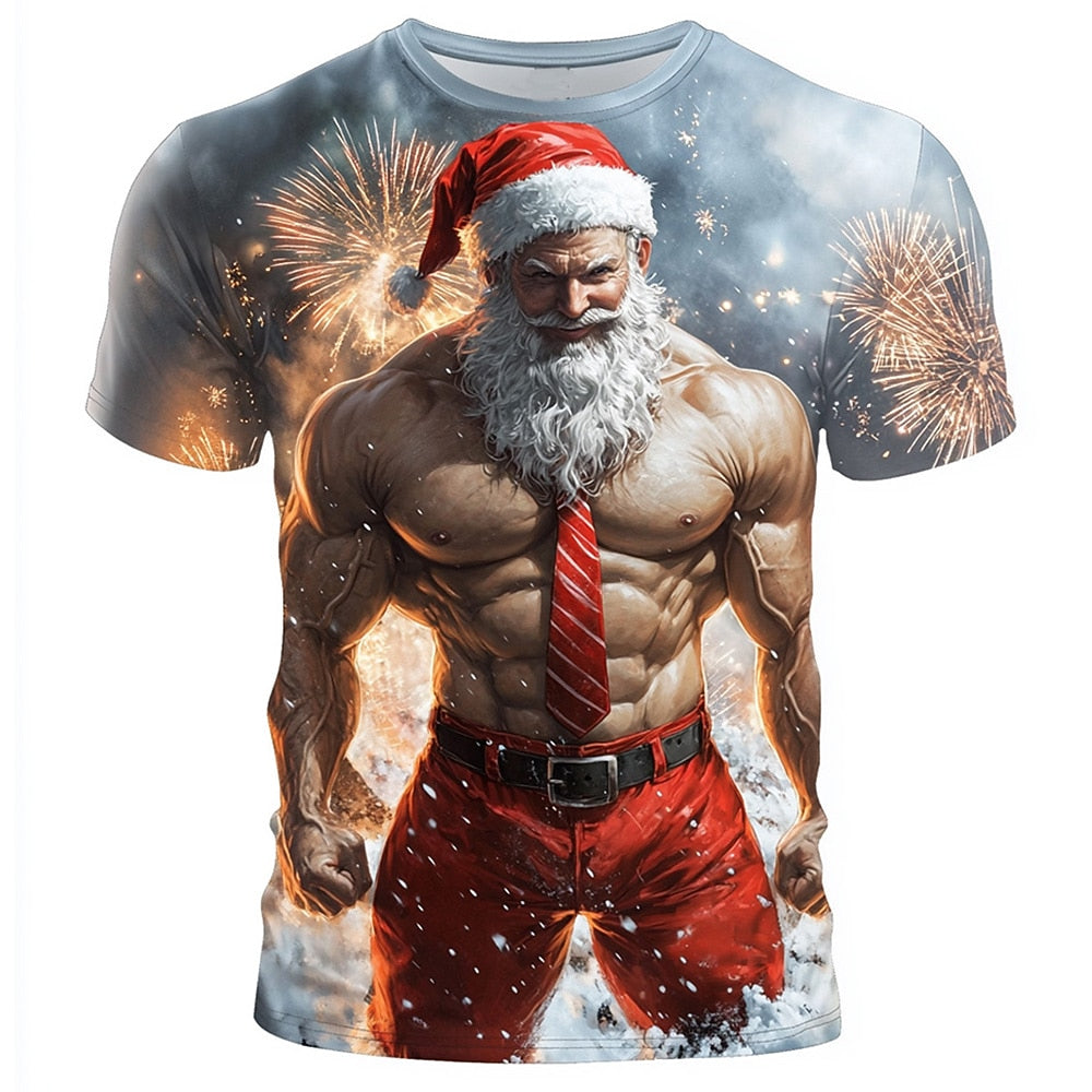 Muscle Santa Claus Christmas Casual Sports Outdoor Graphic Tee