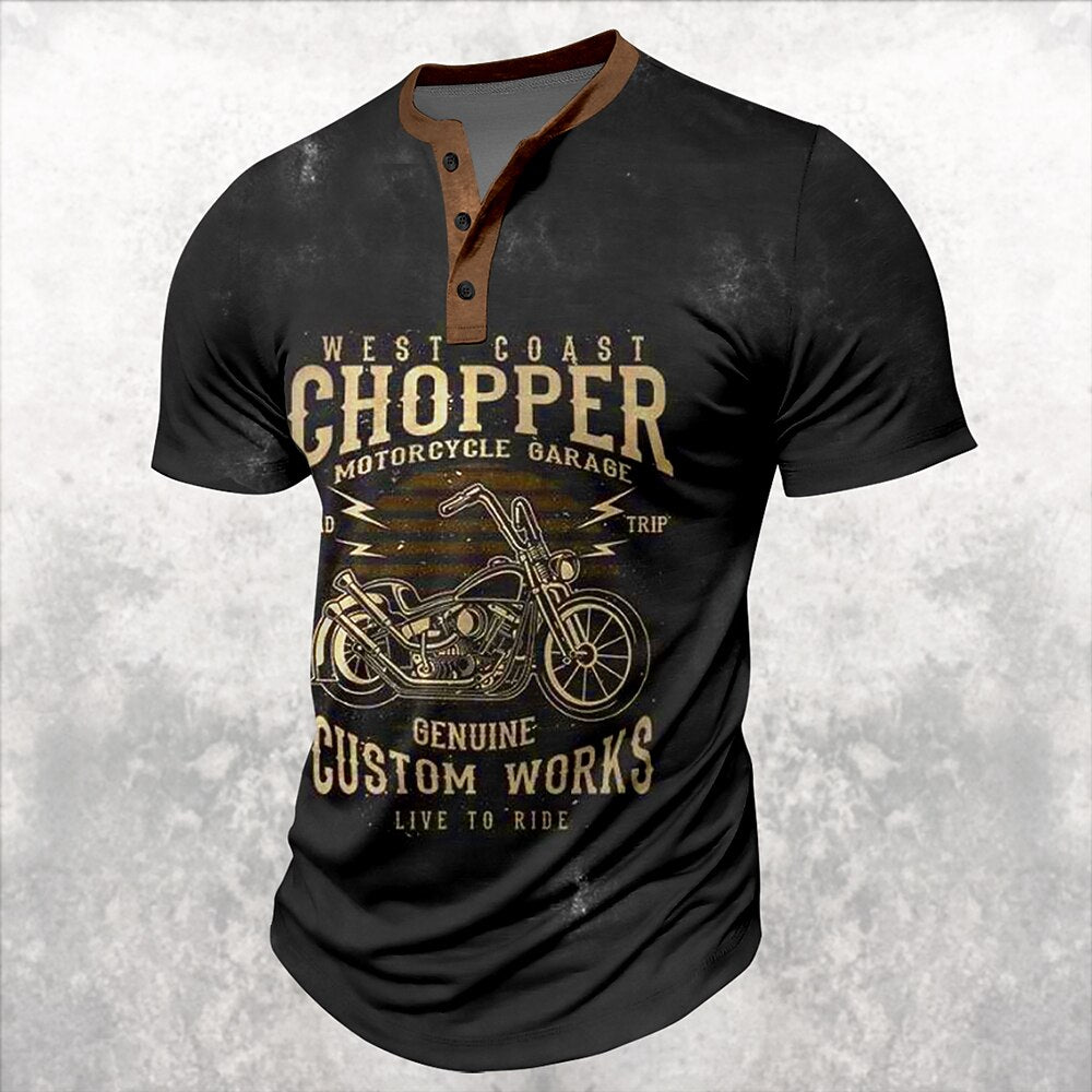 West Coast Chopper Motorcycle Garage Biker Graphic Henley Shirt