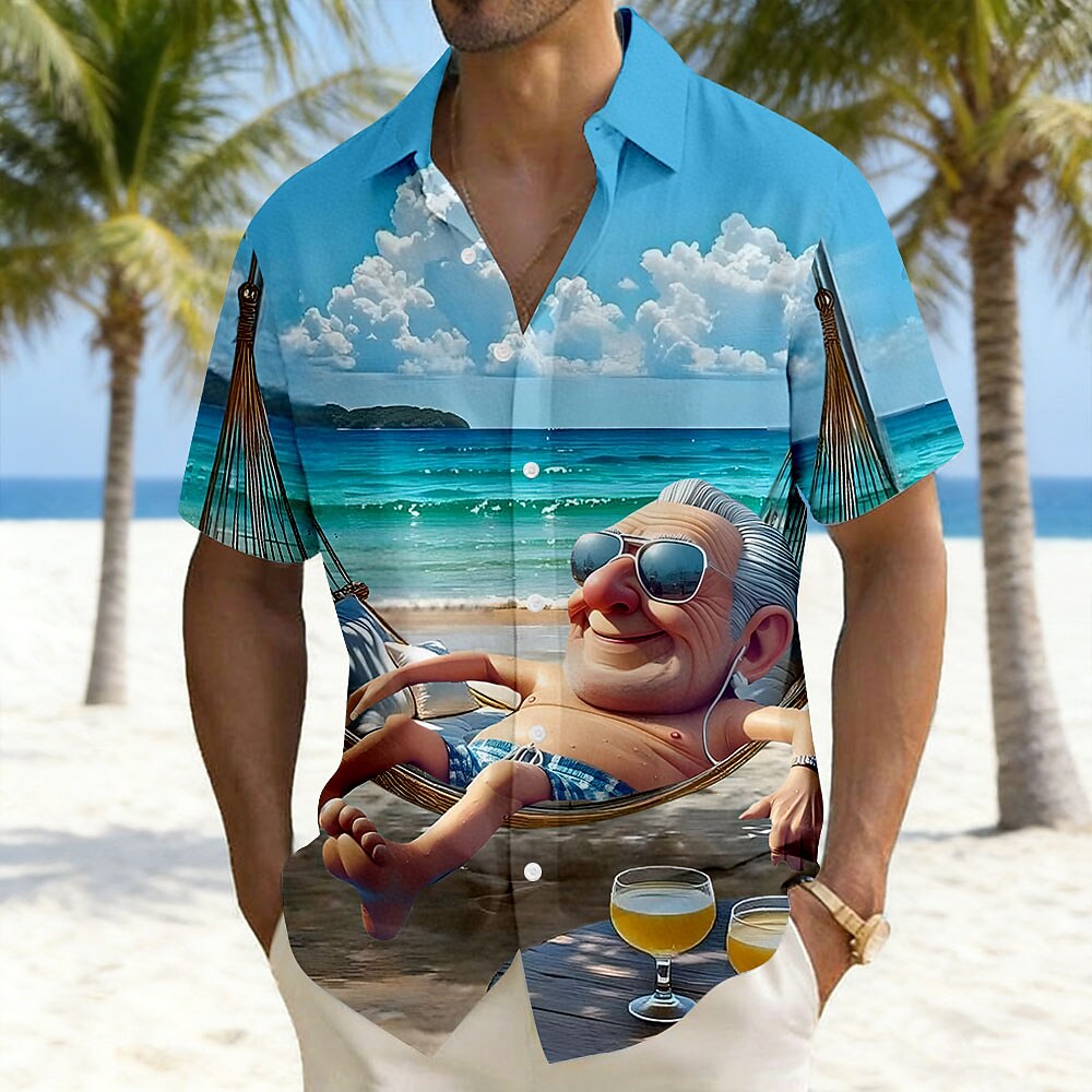 Legendary Cartoon Old Man Vacation Hawaiian Short Sleeve Shirt