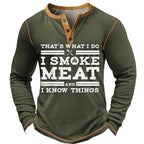 Smoke Meat Know Things Funny BBQ Long Sleeve Henley