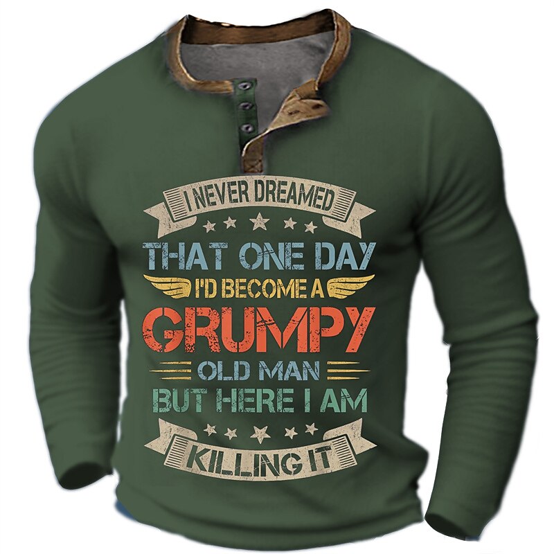 Grumpy Old Man Killing It Funny Long Sleeve Henley