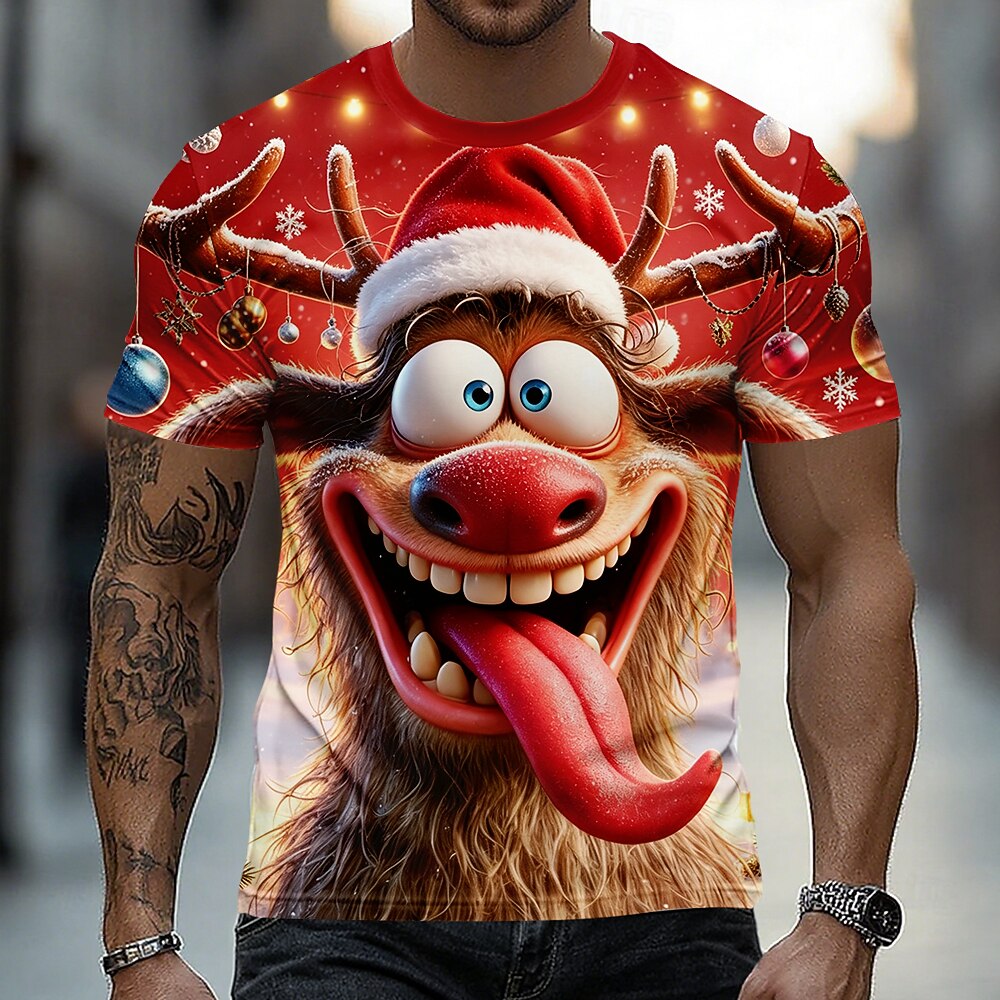 Christmas Animal Festive Holiday Graphic Casual Short Sleeve Tee