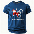 Santa Bicycle Own Stunts Funny Christmas Riding Graphic Tee