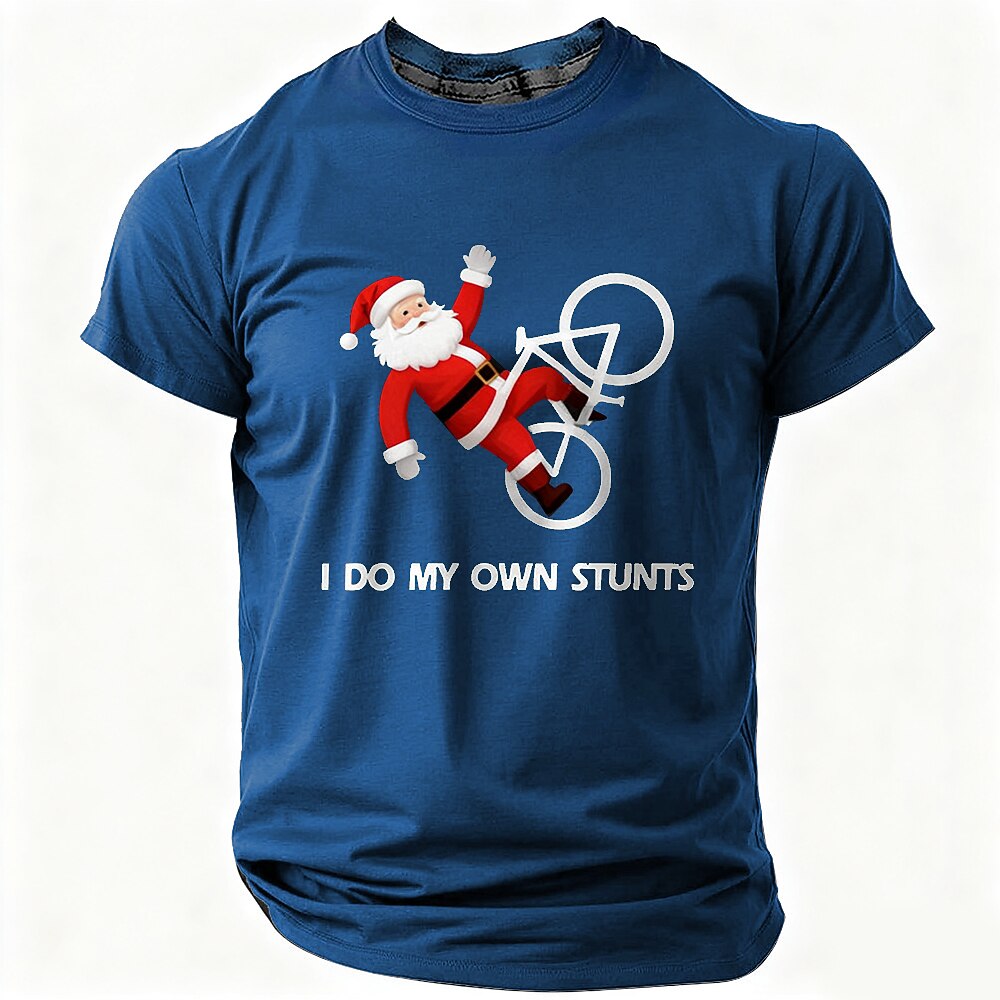 Santa Bicycle Own Stunts Funny Christmas Riding Graphic Tee