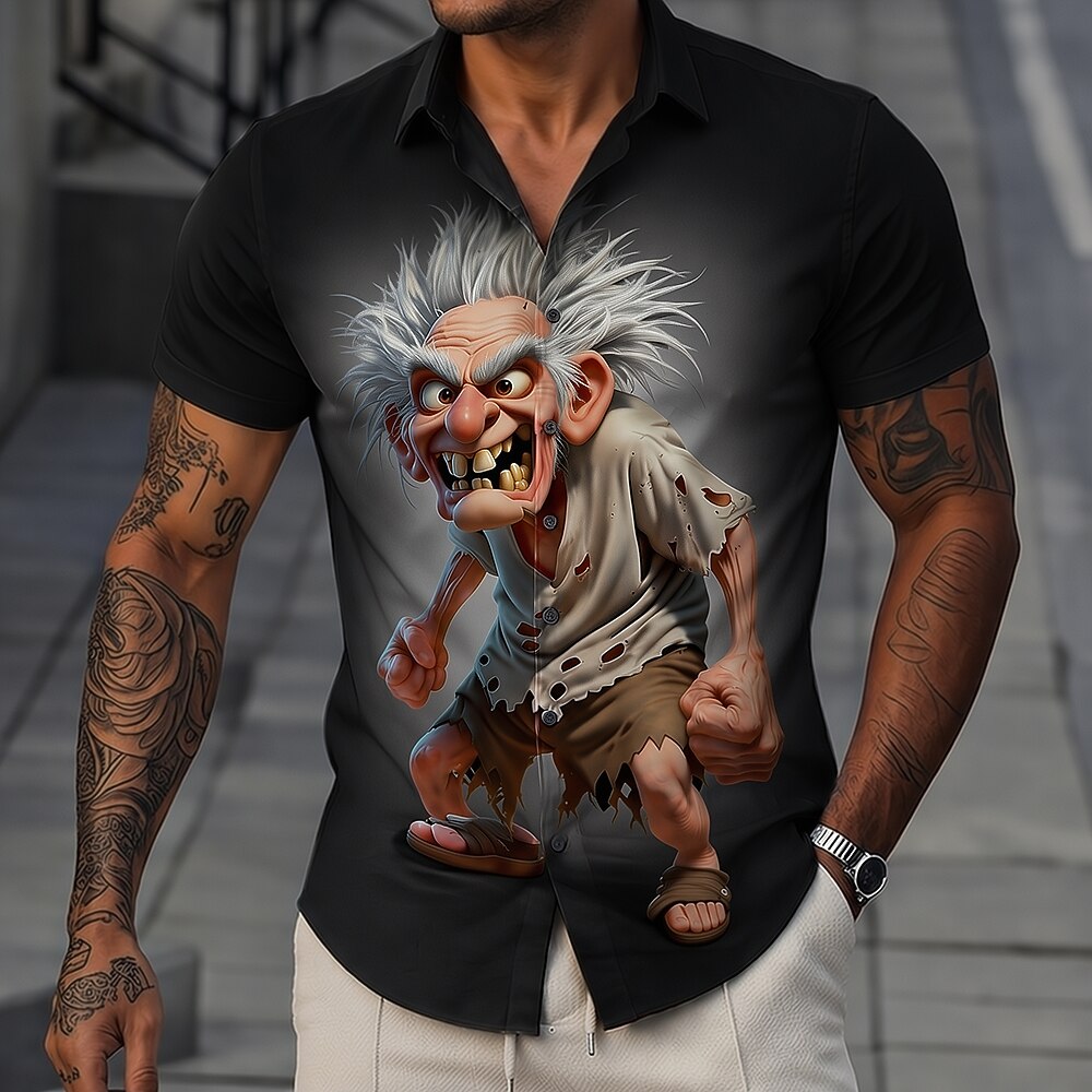 Legendary Old Man Cartoon Character Casual Short Sleeve Shirt
