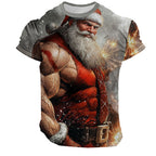Muscle Santa Claus Christmas Street Style Graphic Casual Tee