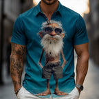 Cartoon Old Man Funny Vintage Character Short Sleeve Shirt