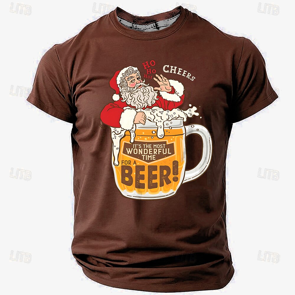 Santa Claus Oktoberfest Beer Retro Christmas Short Sleeve Tee