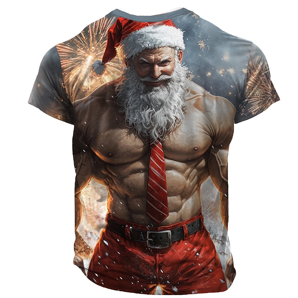 Muscle Santa Claus Christmas Casual Sports Outdoor Graphic Tee