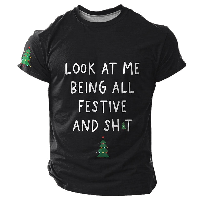 Christmas Letter Quote Holiday Graphic Casual Short Sleeve Tee