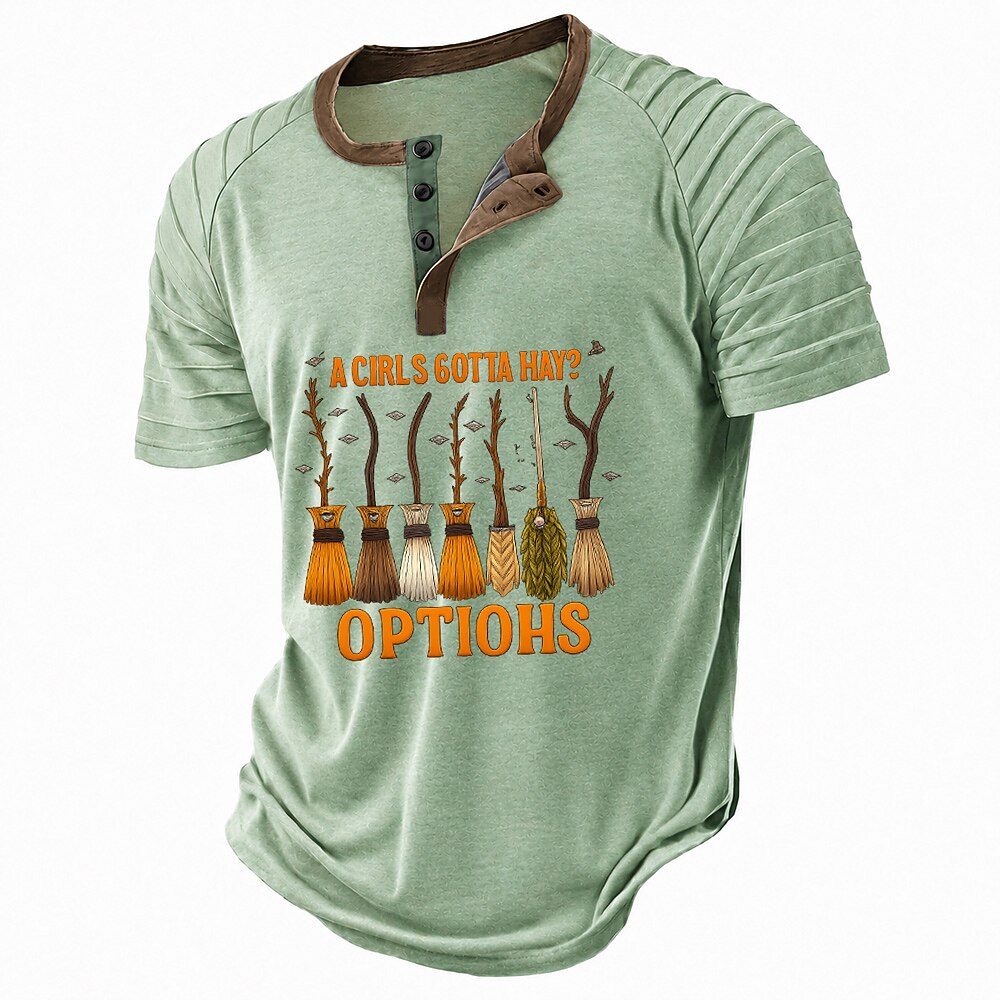 Halloween Henley Spooky Graphic Casual Short Sleeve Print Tee
