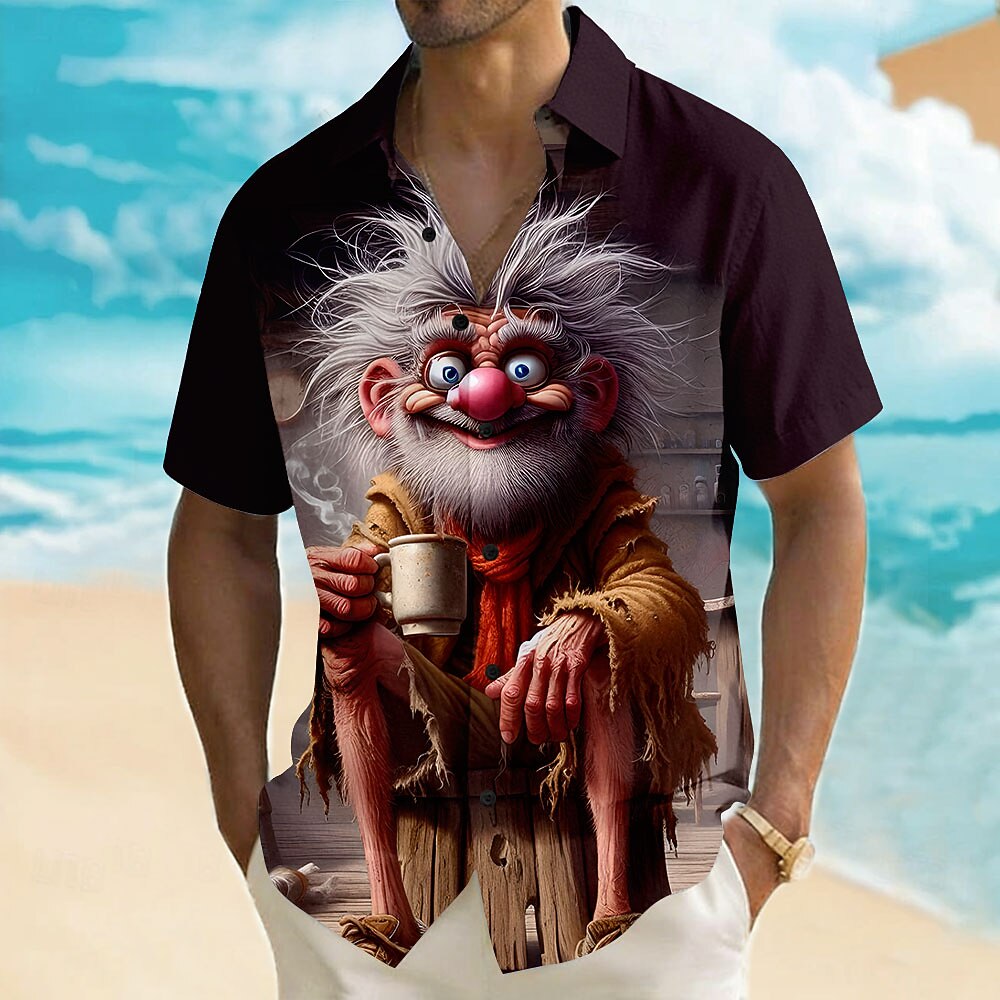 Cartoon Beer Old Man Drinking Retro Short Sleeve Shirt