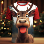 Santa Claus Elk Christmas Holiday Graphic Short Sleeve Tee