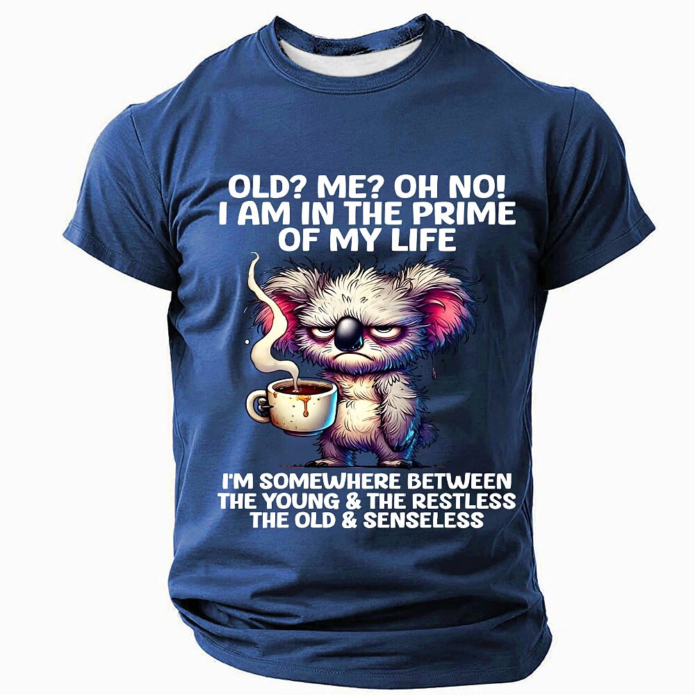 Funny Animal Old Man Exaggerated Humor Graphic Casual Tee