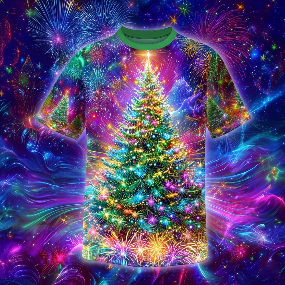 Christmas Tree Lanterns Festive Holiday Graphic Short Sleeve Tee
