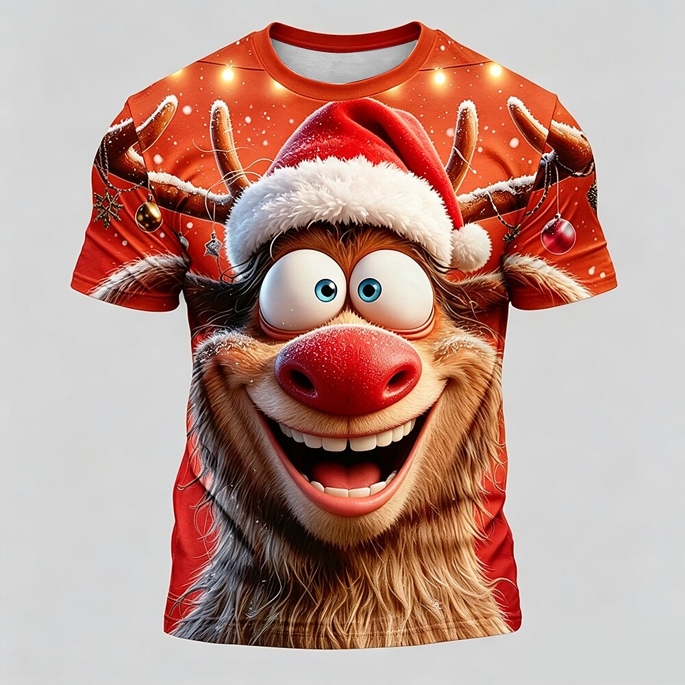Festive Moose Christmas Animal Holiday Casual Short Sleeve Tee