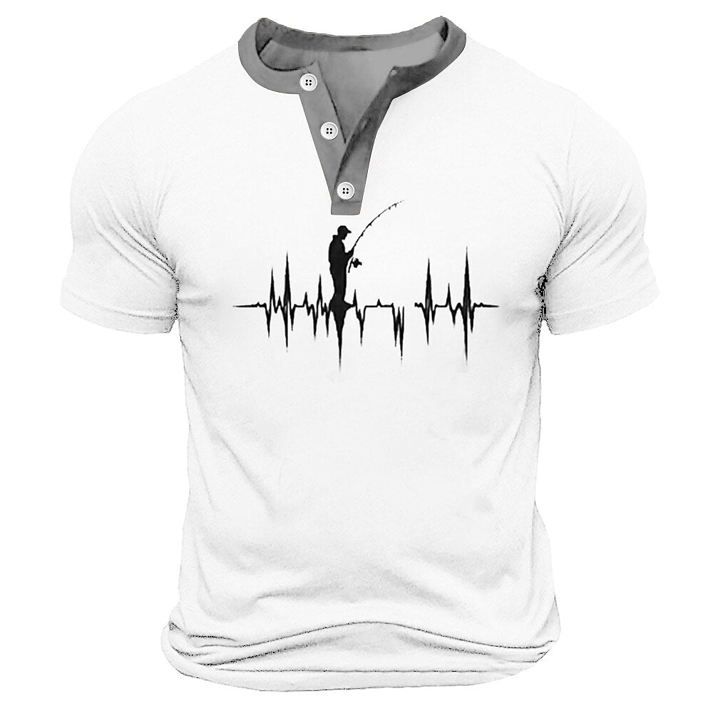 Funny Fishing Retro Angler Graphic Short Sleeve Henley Shirt