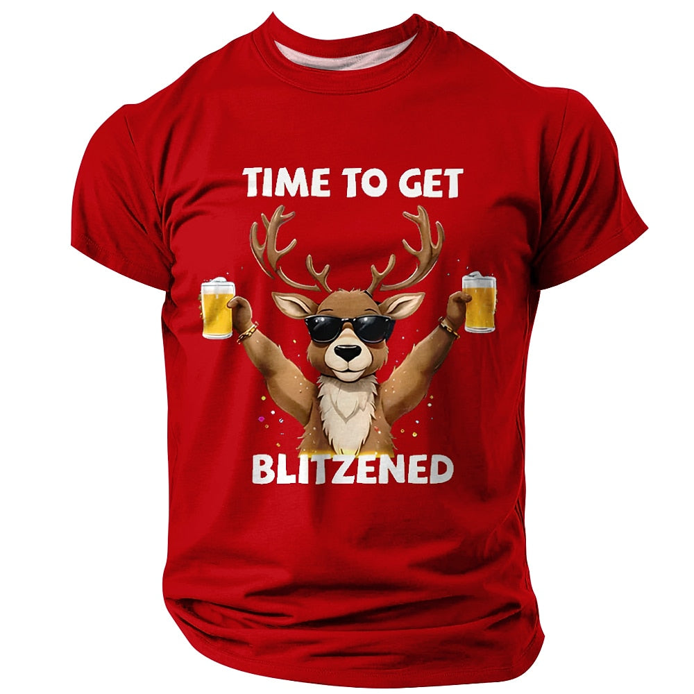 Time To Get Blitzened Reindeer Beer Christmas Graphic Tee