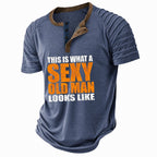 Vintage Text Henley Casual Old Man Graphic Print Tee