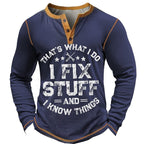 I Fix Stuff Funny Handyman Long Sleeve Graphic Henley