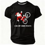 Santa Bicycle Own Stunts Funny Christmas Riding Graphic Tee