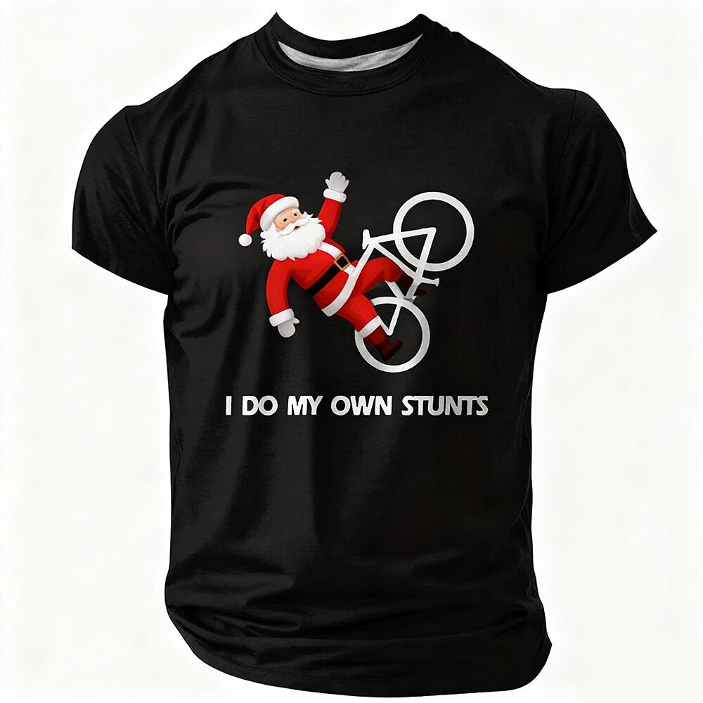 Santa Bicycle Own Stunts Funny Christmas Riding Graphic Tee