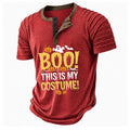 Halloween Pattern Funny Spooky Casual Henley Graphic Print Tee