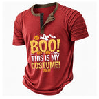 Halloween Pattern Funny Spooky Casual Henley Graphic Print Tee