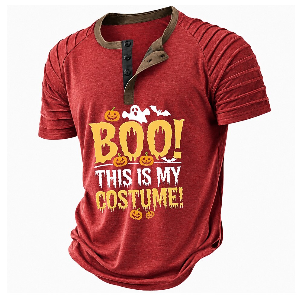 Halloween Pattern Funny Spooky Casual Henley Graphic Print Tee